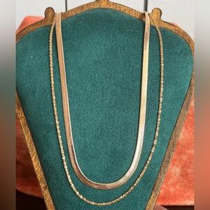 Elegant Rose Gold Layering Necklaces Sparkle Rope and Herringbone 18”